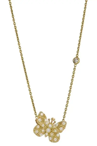 TANYA FARAH Small Diamond Butterfly Necklace