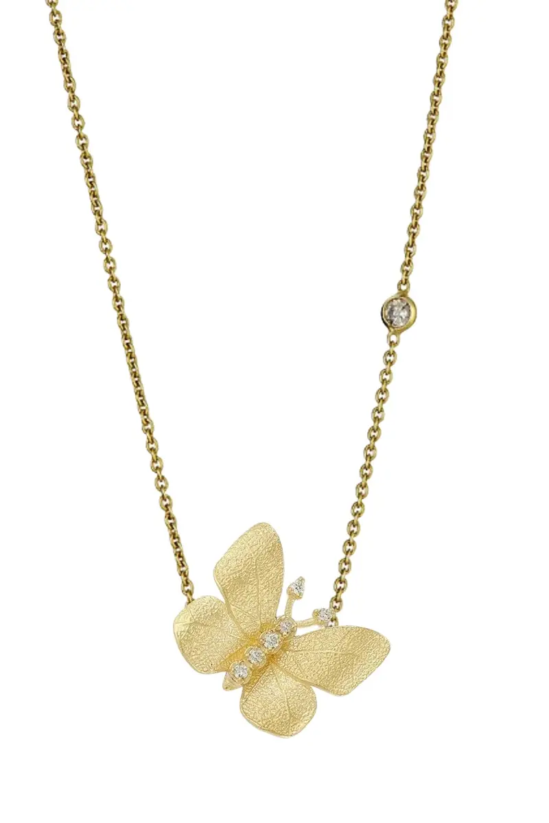 TANYA FARAH Small Textured Diamond Butterfly Necklace