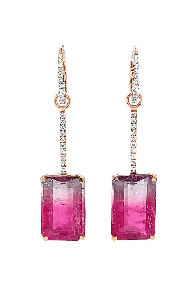 LISA NIK Watermelon Tourmaline Diamond Drop Earrings | Image 1 LISA NIK Watermelon Tourmaline Diamond Drop Earrings | Image 1
