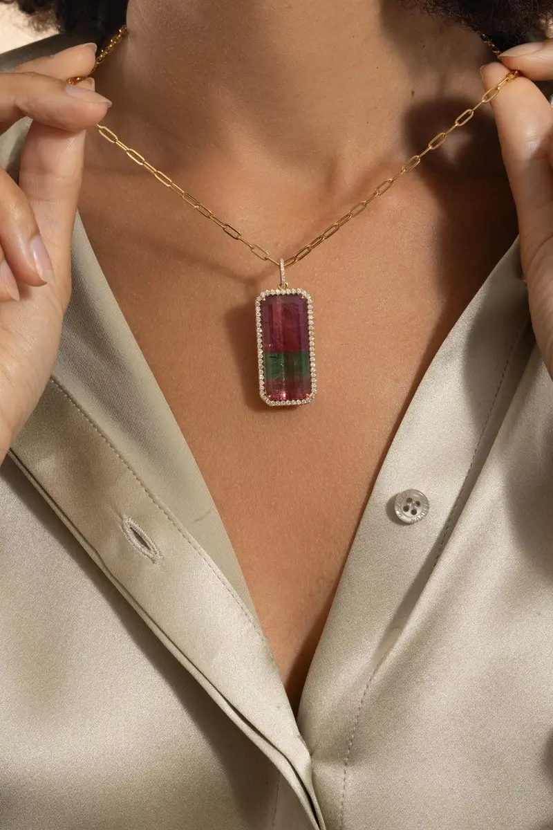 LISA NIK Watermelon Tourmaline Diamond Necklace | Thumbnail 4 LISA NIK Watermelon Tourmaline Diamond Necklace | Thumbnail 4