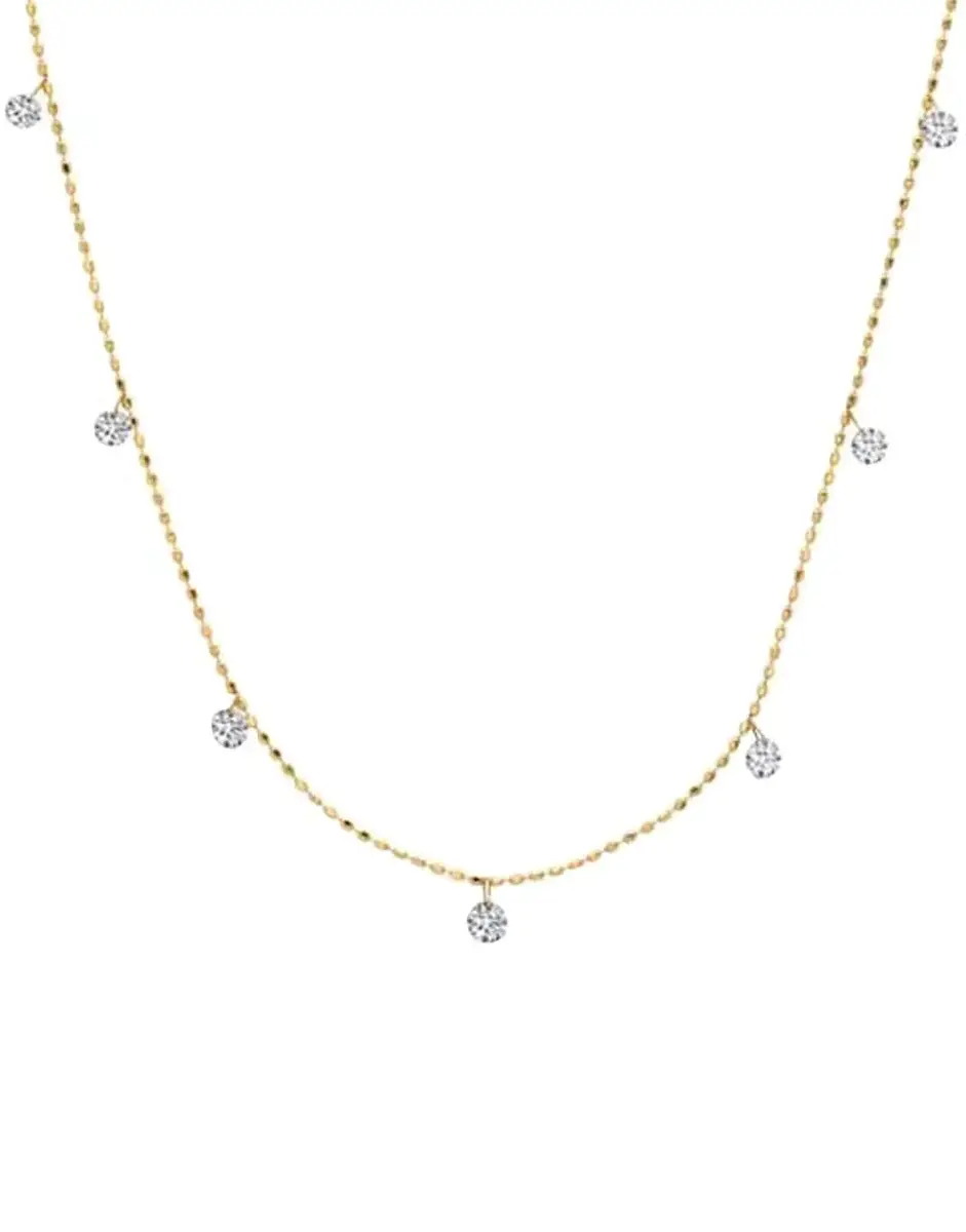 GRAZIELA Yellow Gold Tiny Floating Diamond Necklace | Image 1 GRAZIELA Yellow Gold Tiny Floating Diamond Necklace | Image 1