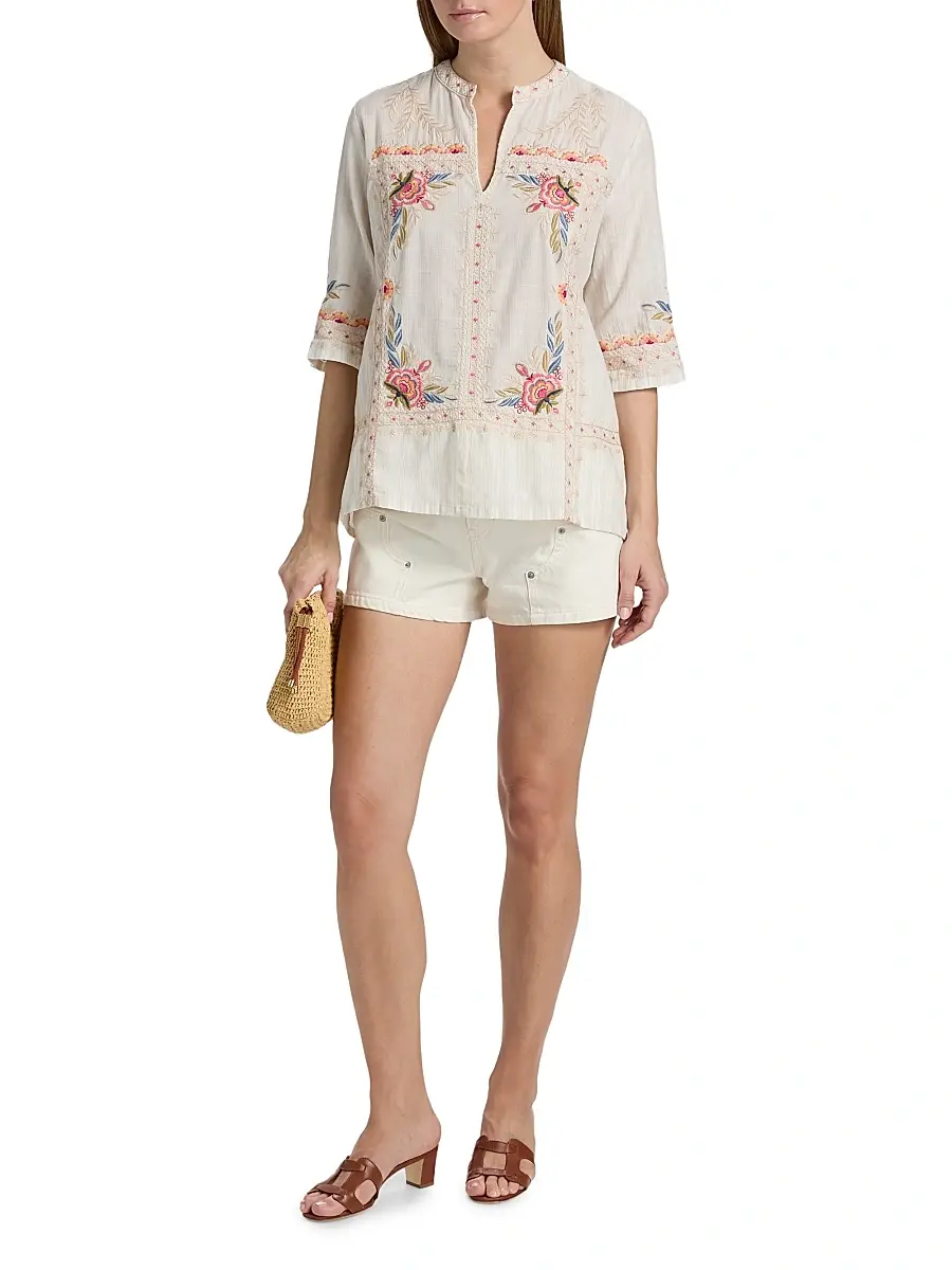 Johnny Was Women's Easy Embroidered V-Neck Top | Thumbnail 2 Johnny Was Women's Easy Embroidered V-Neck Top | Thumbnail 2