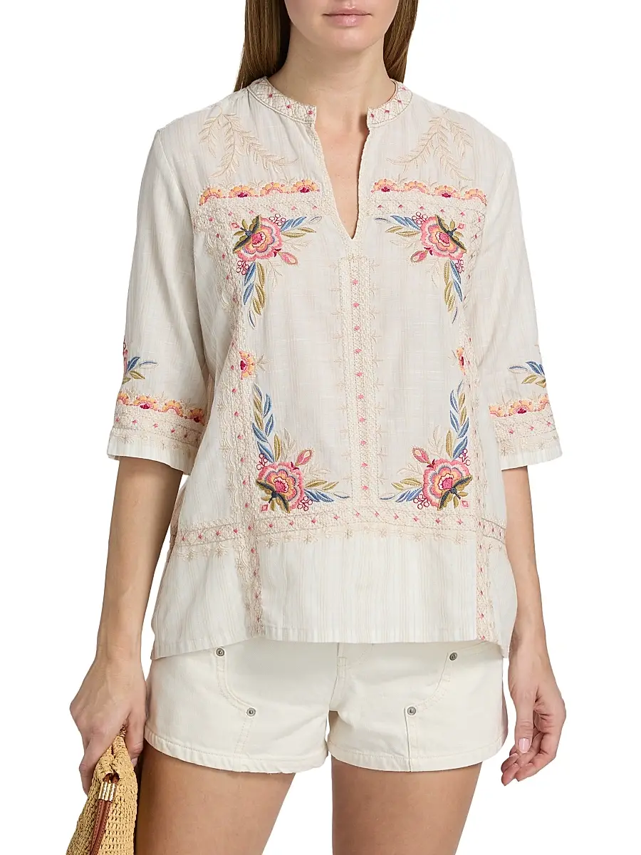 Johnny Was Women's Easy Embroidered V-Neck Top | Thumbnail 3 Johnny Was Women's Easy Embroidered V-Neck Top | Thumbnail 3