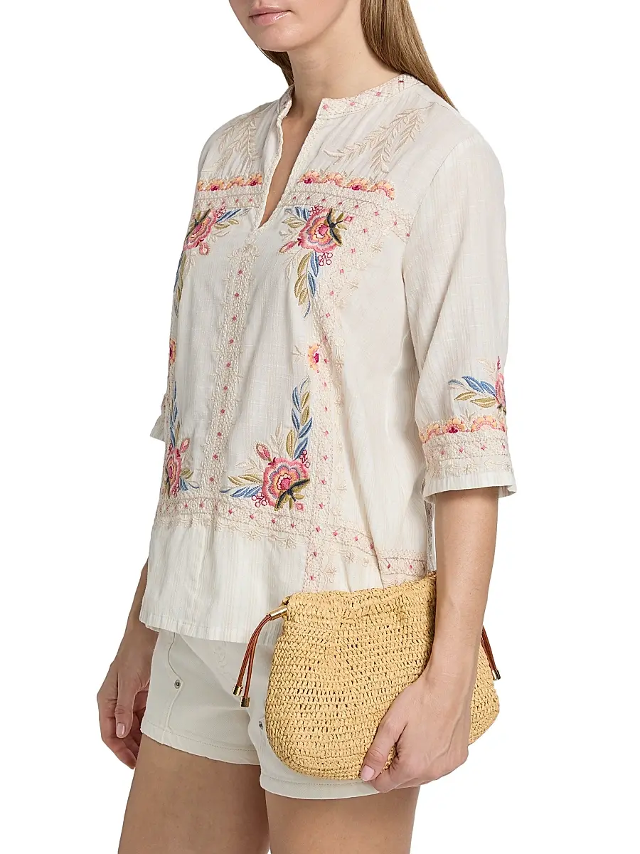 Johnny Was Women's Easy Embroidered V-Neck Top | Thumbnail 4 Johnny Was Women's Easy Embroidered V-Neck Top | Thumbnail 4