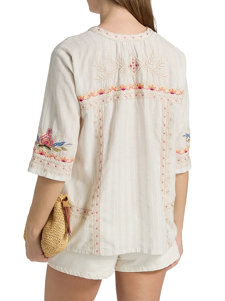 Johnny Was Women's Easy Embroidered V-Neck Top | Thumbnail 5 Johnny Was Women's Easy Embroidered V-Neck Top | Thumbnail 5