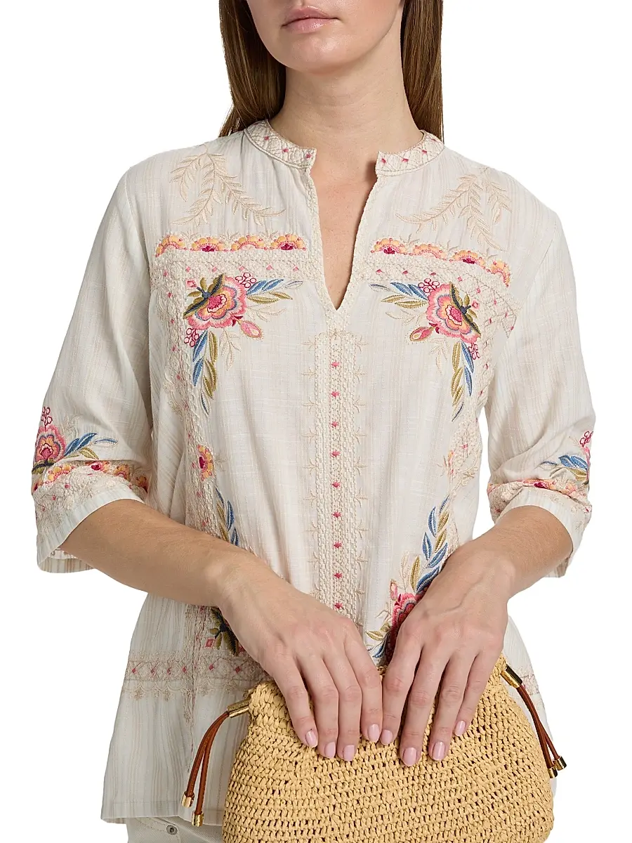 Johnny Was Women's Easy Embroidered V-Neck Top | Thumbnail 6 Johnny Was Women's Easy Embroidered V-Neck Top | Thumbnail 6