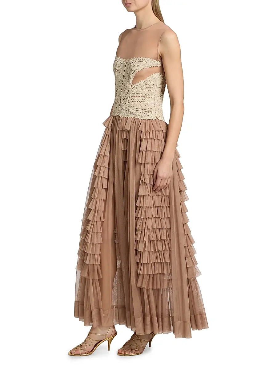 Ulla Johnson Women's Orla Crochet Tulle-Skirt Maxi Dress | Thumbnail 4 Ulla Johnson Women's Orla Crochet Tulle-Skirt Maxi Dress | Thumbnail 4