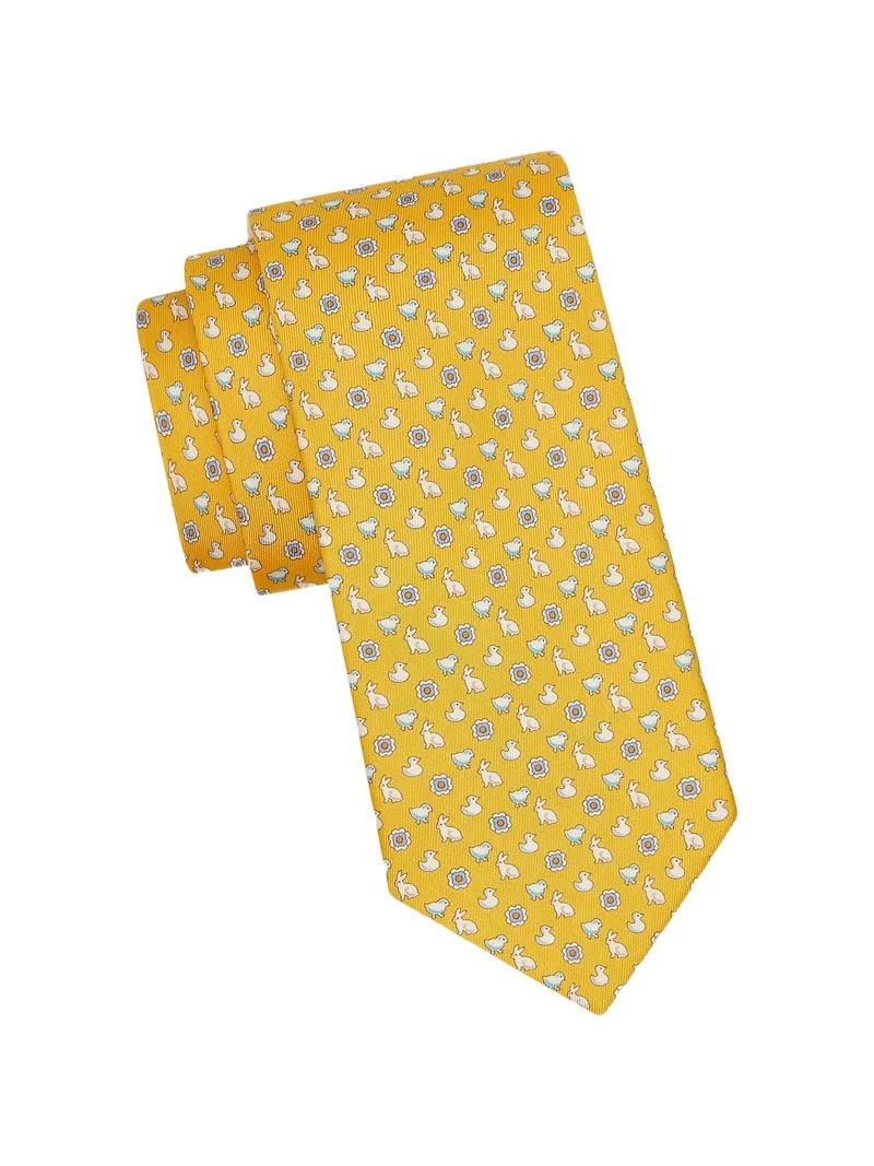 Men's Bunny and Chick Charm-Print Silk Tie Men's Bunny and Chick Charm-Print Silk Tie