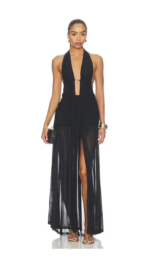 Runaway The Label Adrianna Plunge Ruched Maxi Dress | Image 1 Runaway The Label Adrianna Plunge Ruched Maxi Dress | Image 1