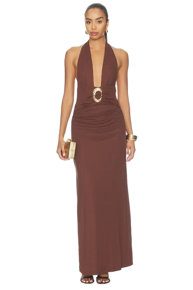 Arina Halter V-neck Maxi Dress Arina Halter V-neck Maxi Dress