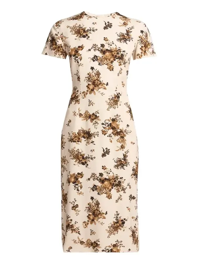 Short-Sleeve Bouquet Viscose Midi Dress