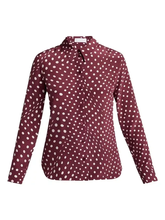 Polkadot Silk Satin Button-Down Shirt Polkadot Silk Satin Button-Down Shirt