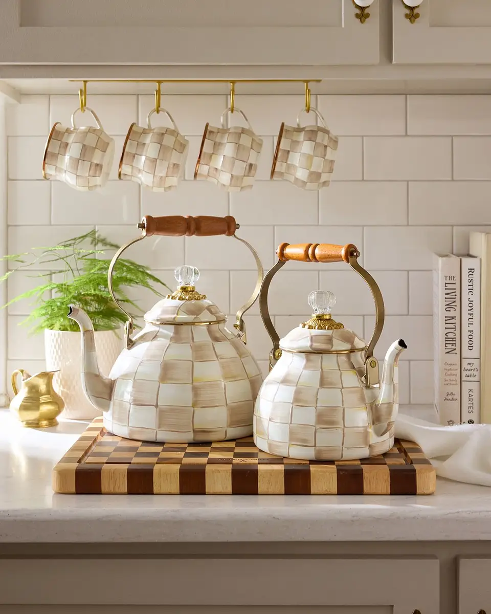 MacKenzie-Childs Mocha Check Tea Kettle, 2 Quarts | Thumbnail 5 MacKenzie-Childs Mocha Check Tea Kettle, 2 Quarts | Thumbnail 5