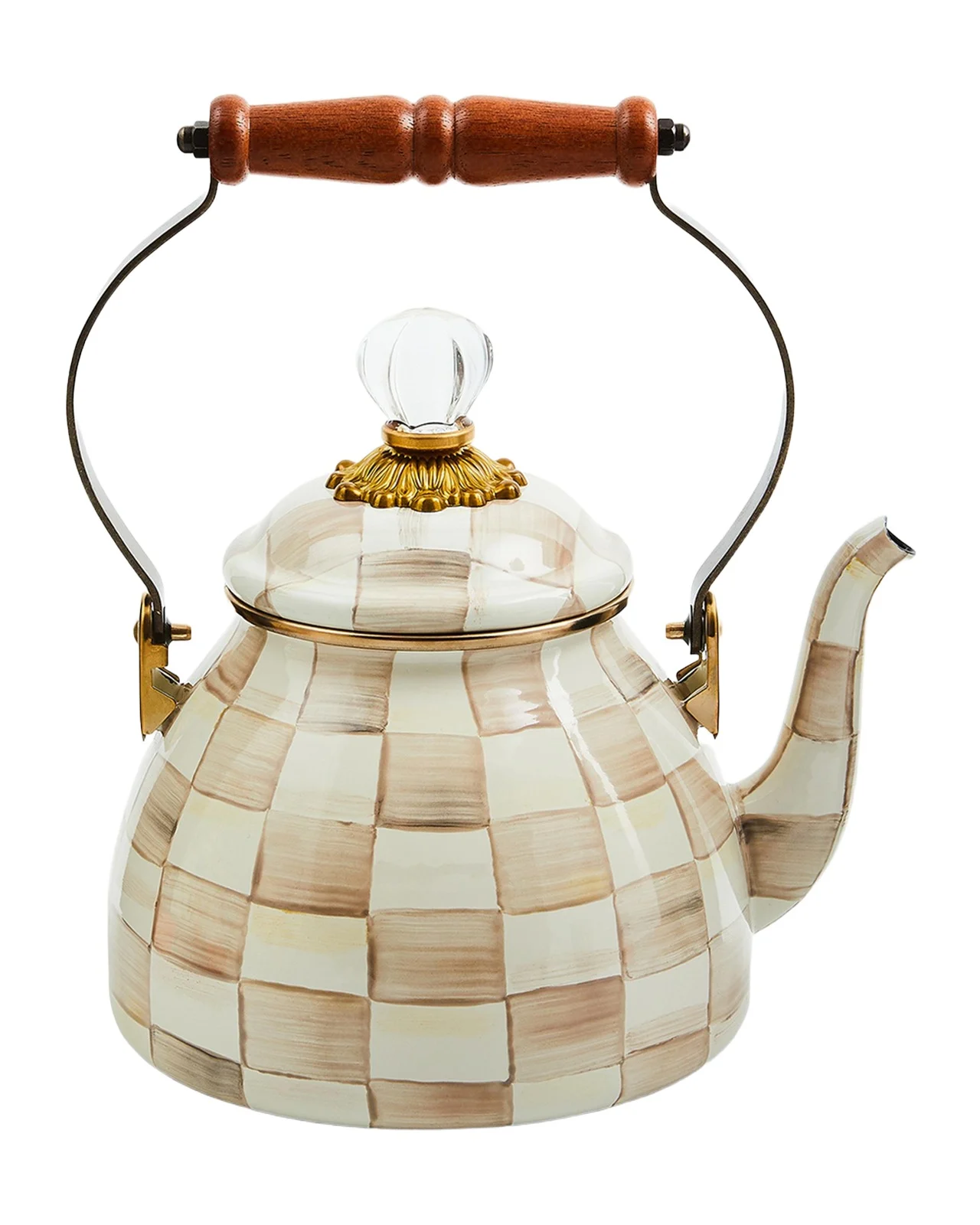 MacKenzie-Childs Mocha Check Tea Kettle, 2 Quarts