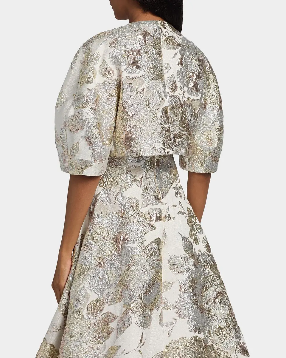 Rickie Freeman for Teri Jon Lantern-Sleeve Metallic Jacquard Bolero | Thumbnail 3