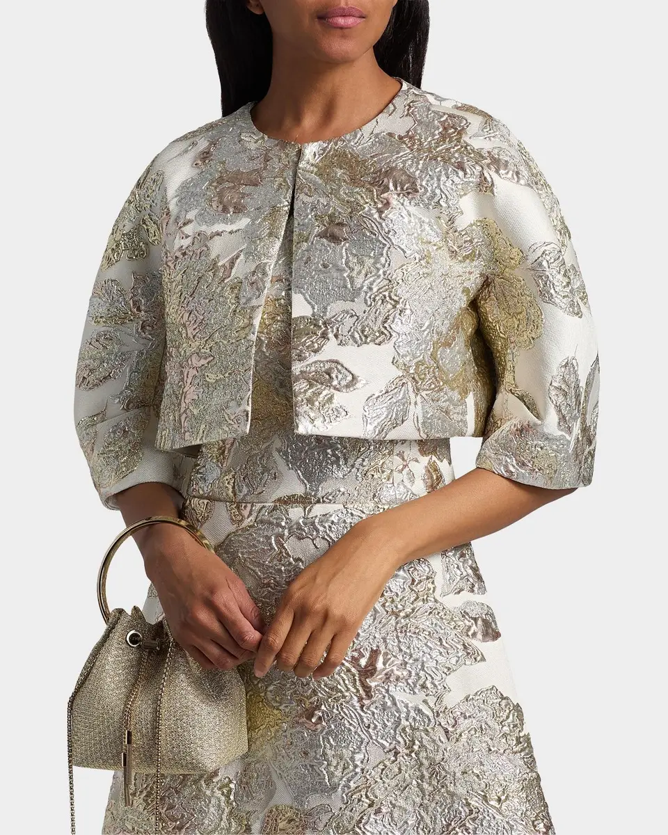 Rickie Freeman for Teri Jon Lantern-Sleeve Metallic Jacquard Bolero | Thumbnail 5