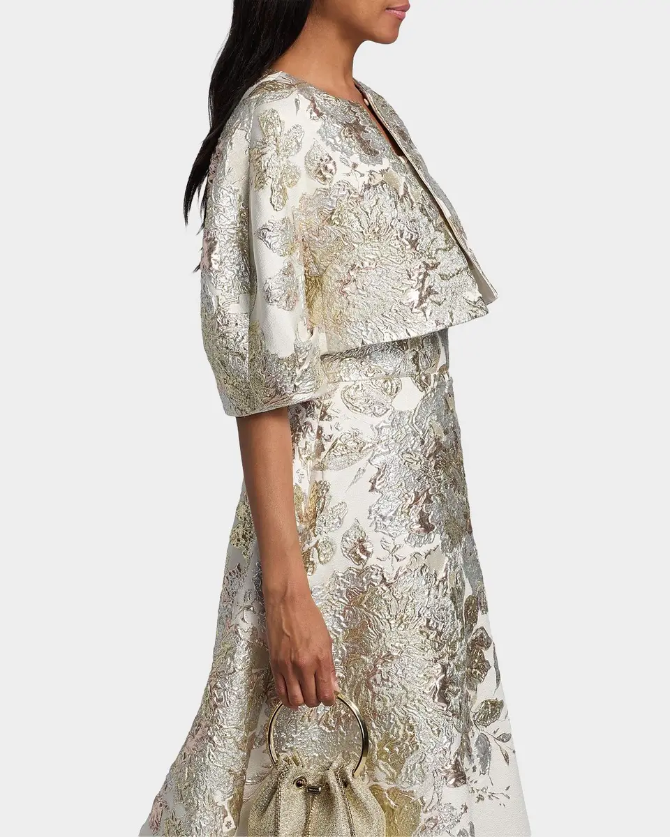 Rickie Freeman for Teri Jon Lantern-Sleeve Metallic Jacquard Bolero | Thumbnail 7