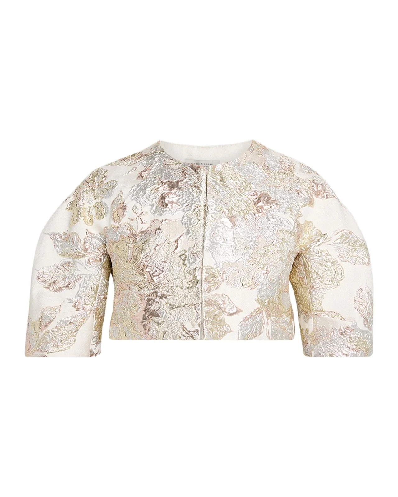 Lantern-Sleeve Metallic Jacquard Bolero