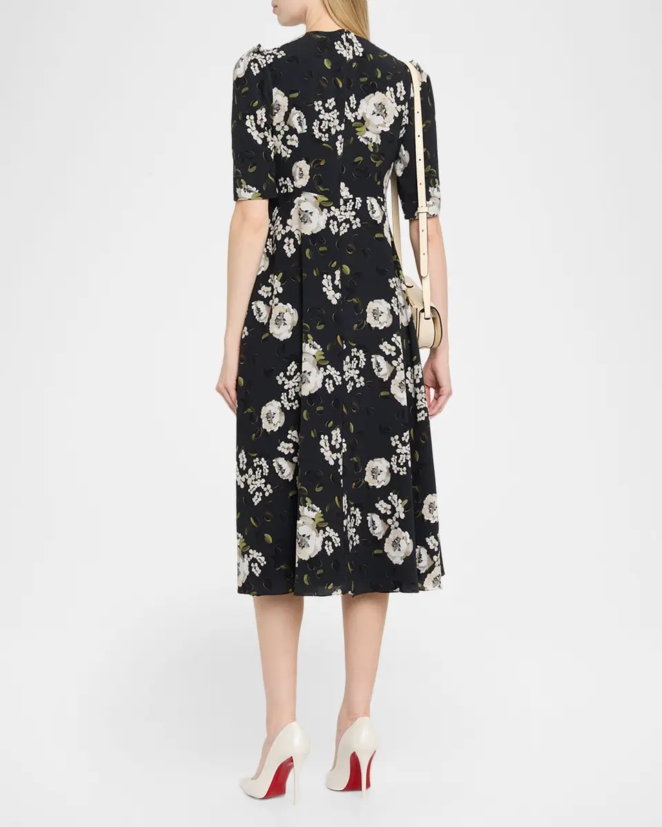 Rickie Freeman for Teri Jon Pearly-Trim Floral Midi Dress | Thumbnail 3 Rickie Freeman for Teri Jon Pearly-Trim Floral Midi Dress | Thumbnail 3