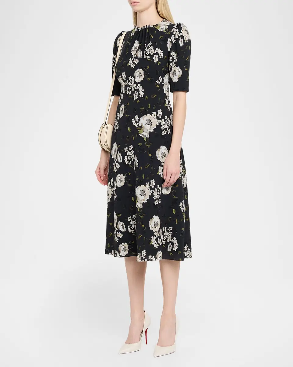 Rickie Freeman for Teri Jon Pearly-Trim Floral Midi Dress | Thumbnail 4 Rickie Freeman for Teri Jon Pearly-Trim Floral Midi Dress | Thumbnail 4