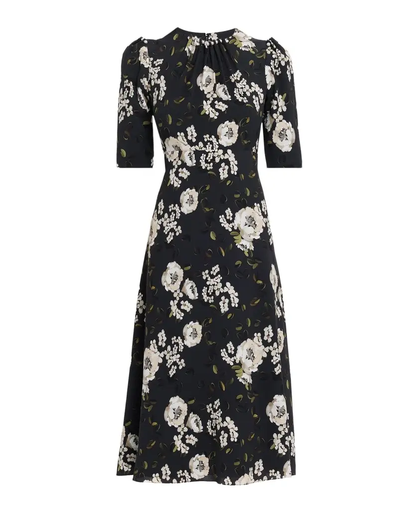 Rickie Freeman for Teri Jon Pearly-Trim Floral Midi Dress | Image 1 Rickie Freeman for Teri Jon Pearly-Trim Floral Midi Dress | Image 1