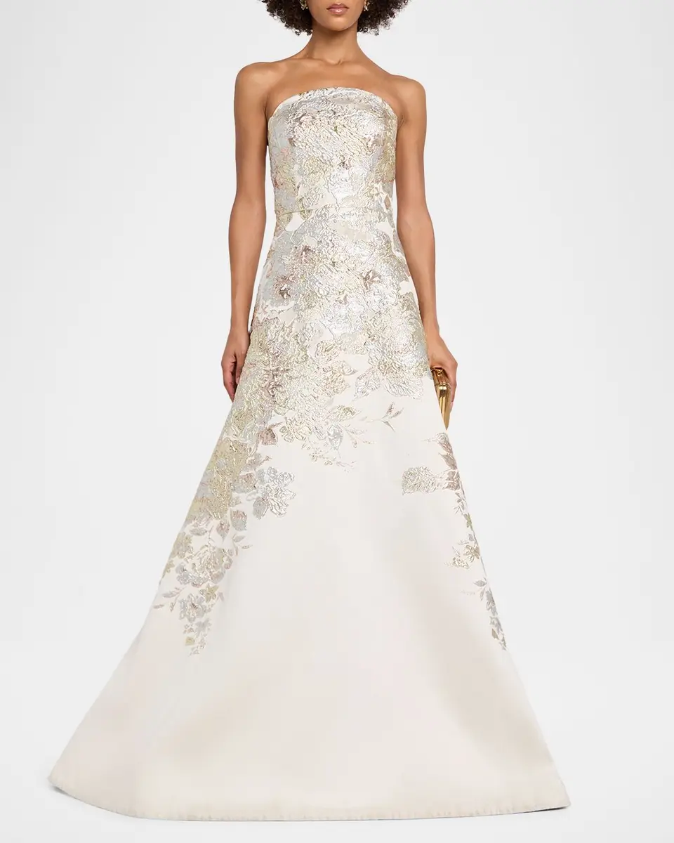 Rickie Freeman for Teri Jon Strapless Metallic Jacquard Gown | Thumbnail 2 Rickie Freeman for Teri Jon Strapless Metallic Jacquard Gown | Thumbnail 2