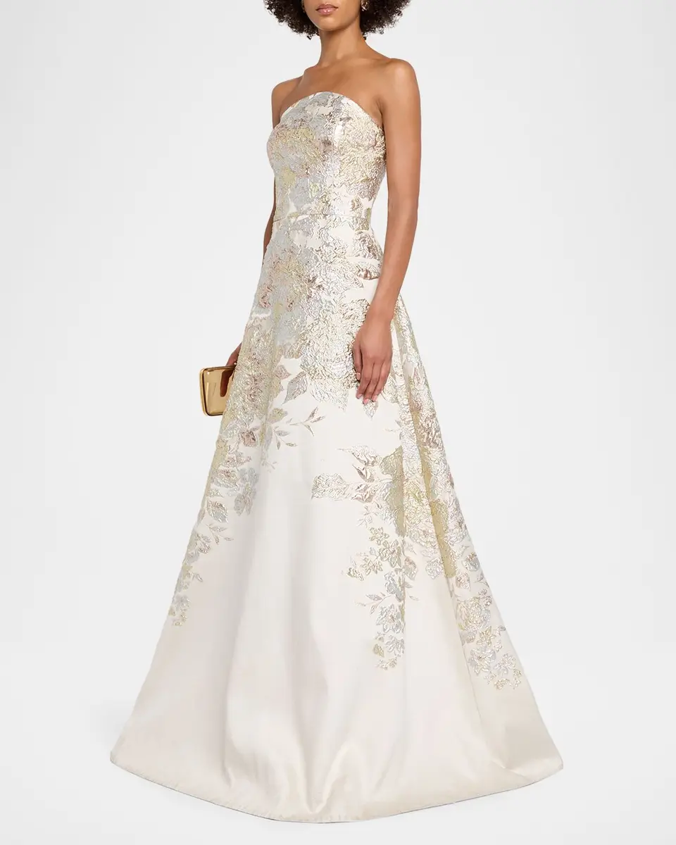 Rickie Freeman for Teri Jon Strapless Metallic Jacquard Gown | Thumbnail 4 Rickie Freeman for Teri Jon Strapless Metallic Jacquard Gown | Thumbnail 4