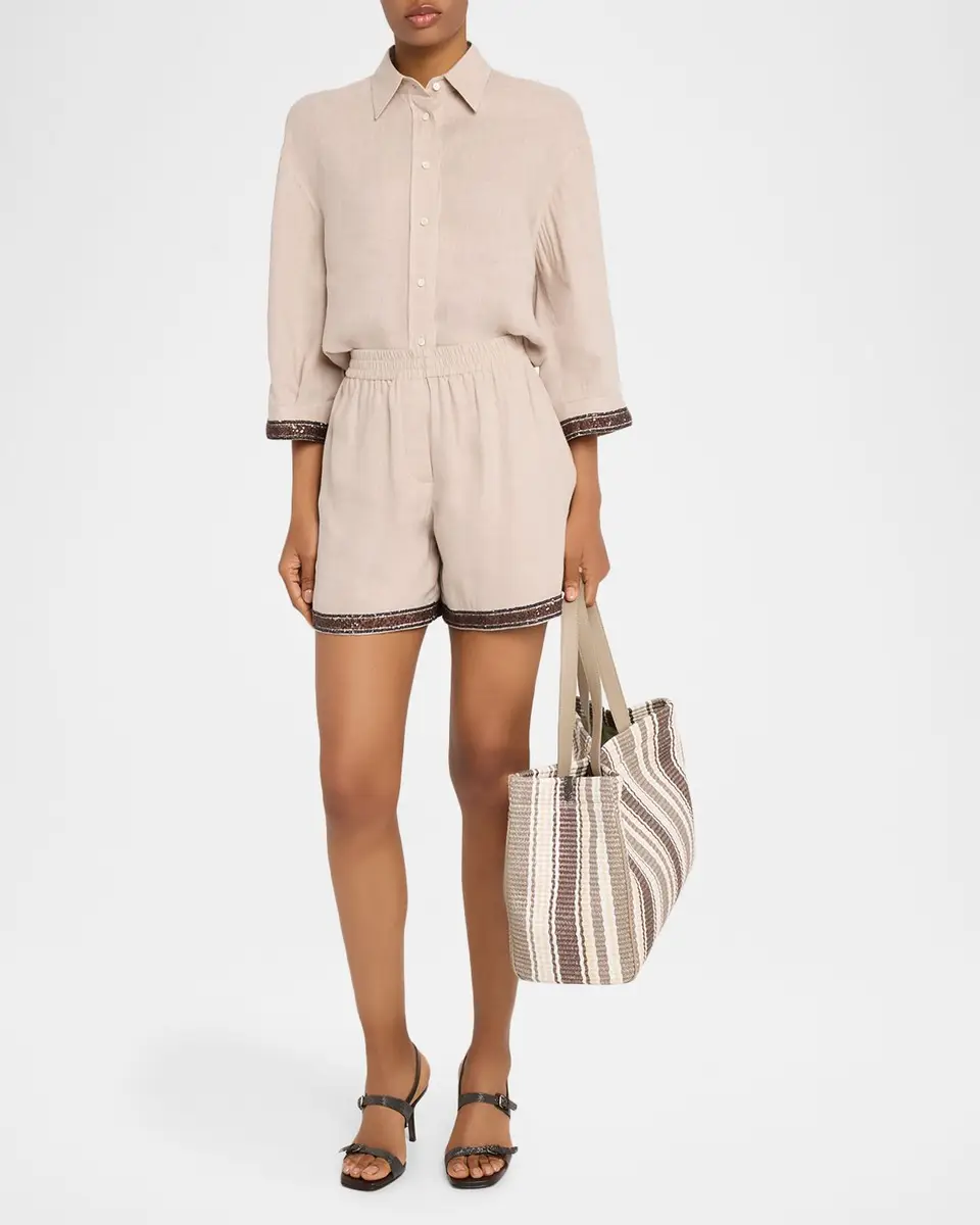 Brunello Cucinelli Paillette Embroidered Linen Bermuda Shorts | Thumbnail 2