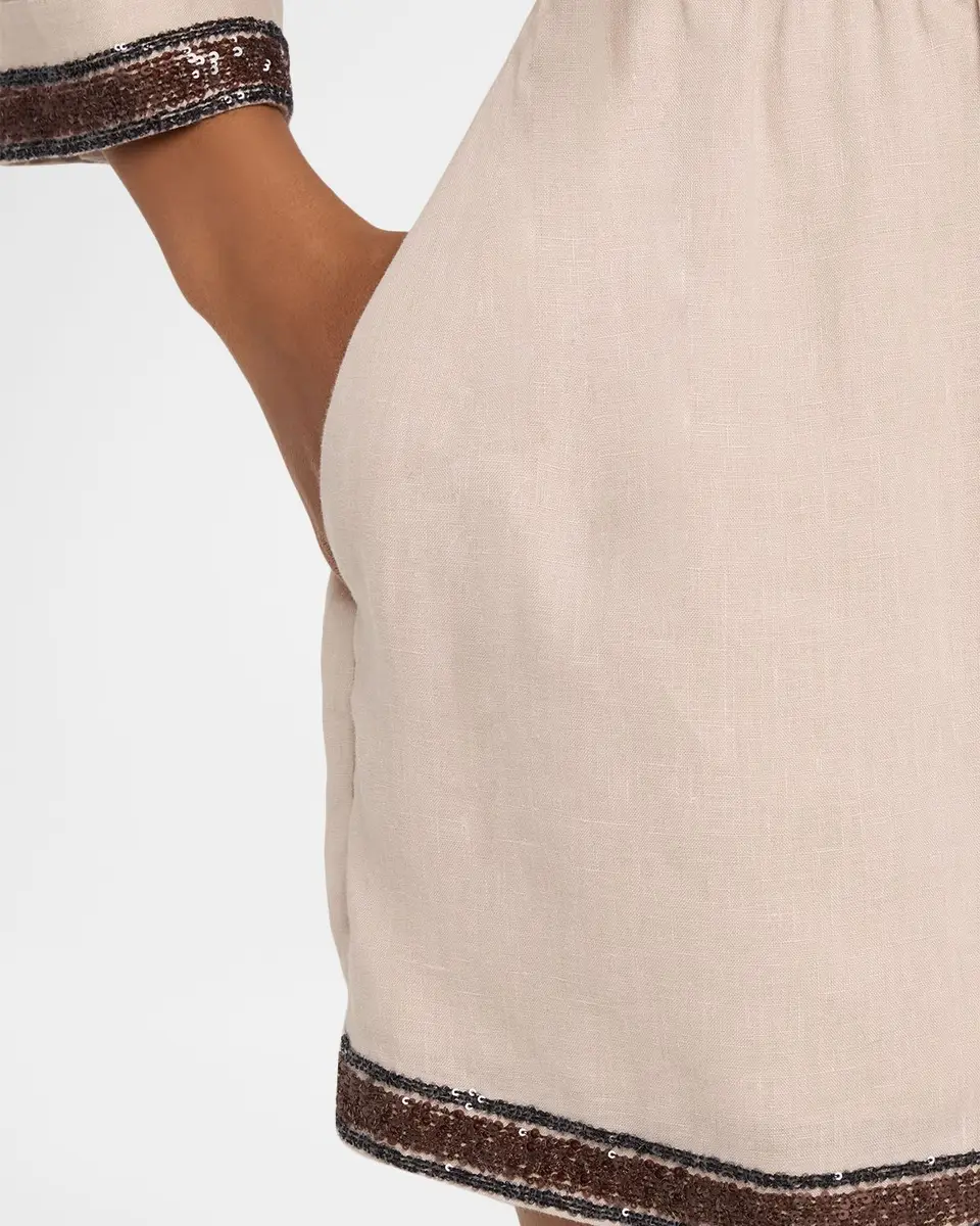 Brunello Cucinelli Paillette Embroidered Linen Bermuda Shorts | Thumbnail 5