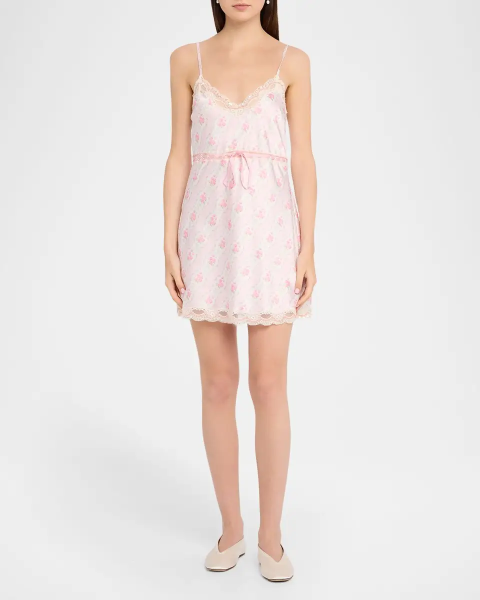 LoveShackFancy Nicoli Floral Satin Mini Dress | Thumbnail 2 LoveShackFancy Nicoli Floral Satin Mini Dress | Thumbnail 2
