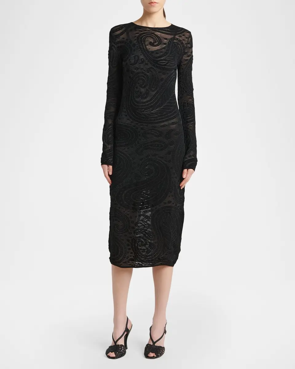Etro Sheer Paisley Knit Long-Sleeve Midi Dress | Thumbnail 2