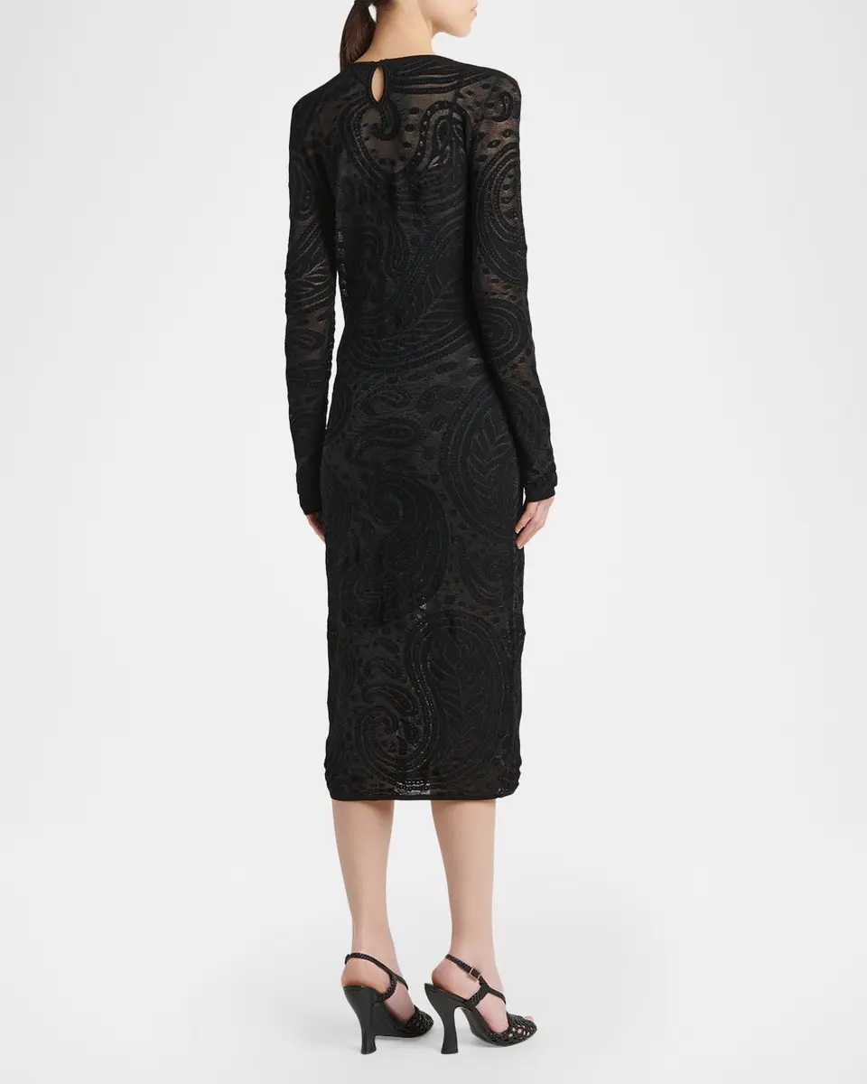 Etro Sheer Paisley Knit Long-Sleeve Midi Dress | Thumbnail 3