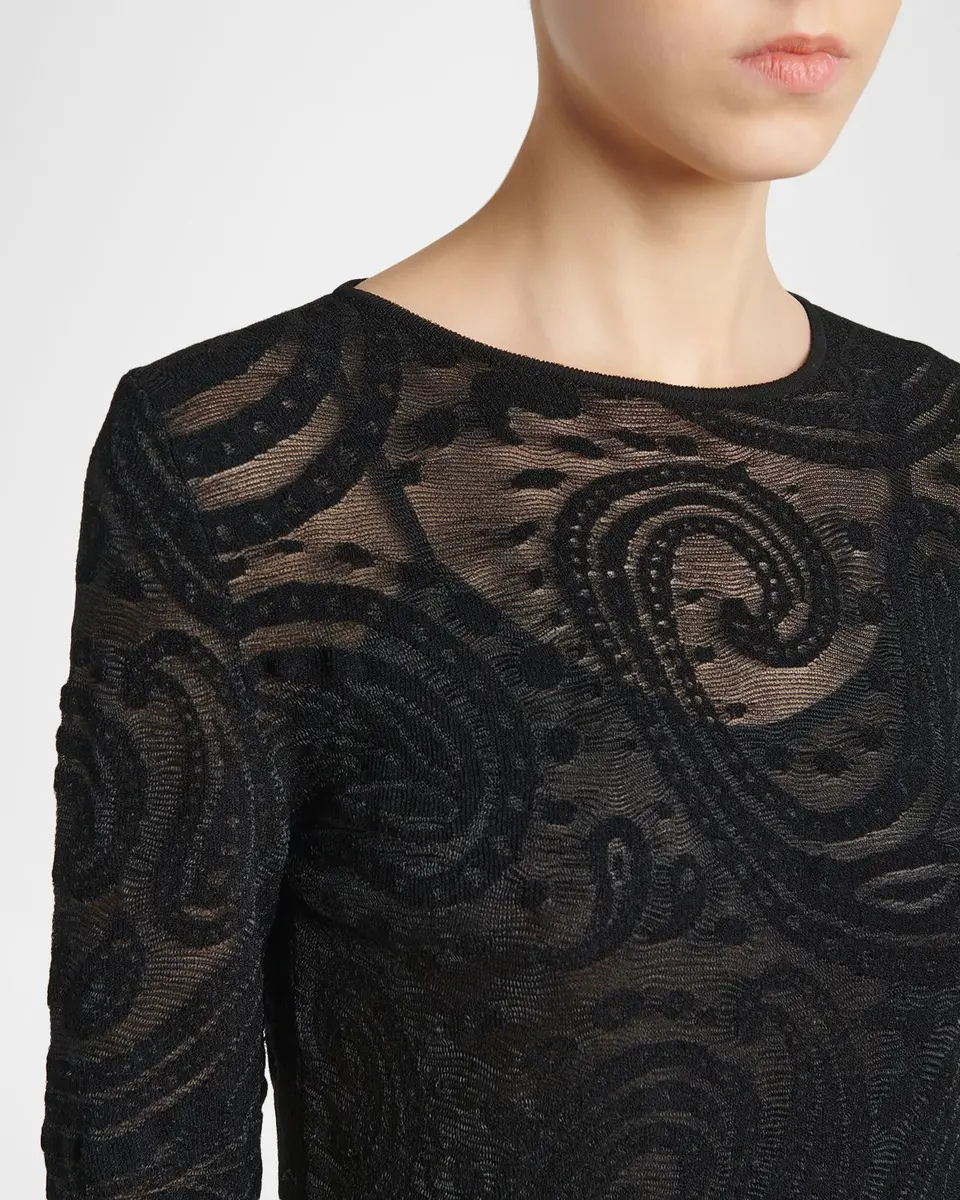 Etro Sheer Paisley Knit Long-Sleeve Midi Dress | Thumbnail 5