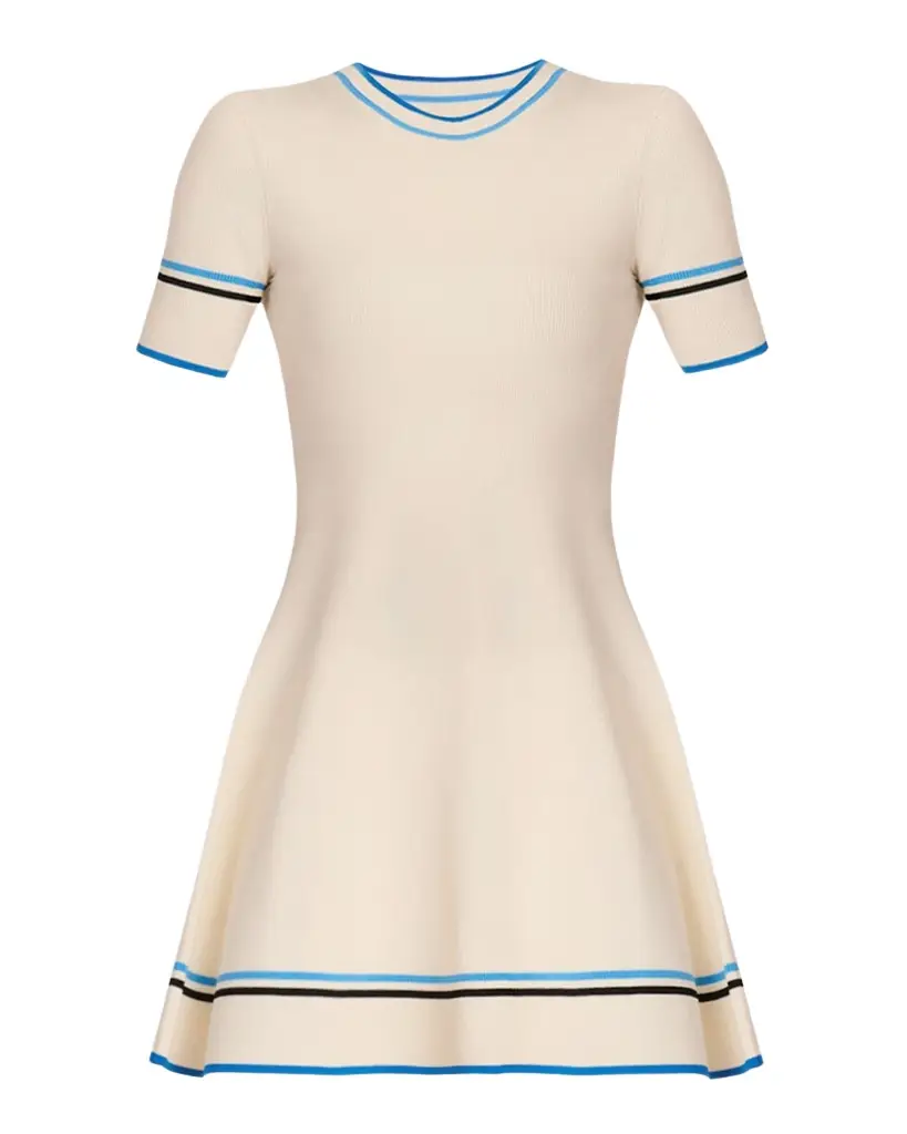 Shoshanna Kate Striped Rib Knit Fit-&-Flare Mini Dress | Image 1 Shoshanna Kate Striped Rib Knit Fit-&-Flare Mini Dress | Image 1