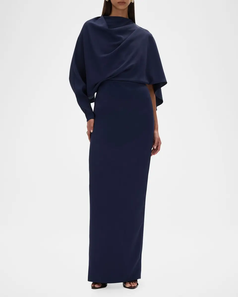 RACHEL GILBERT Amaris Long-Sleeve Capelet Column Gown | Thumbnail 2 RACHEL GILBERT Amaris Long-Sleeve Capelet Column Gown | Thumbnail 2