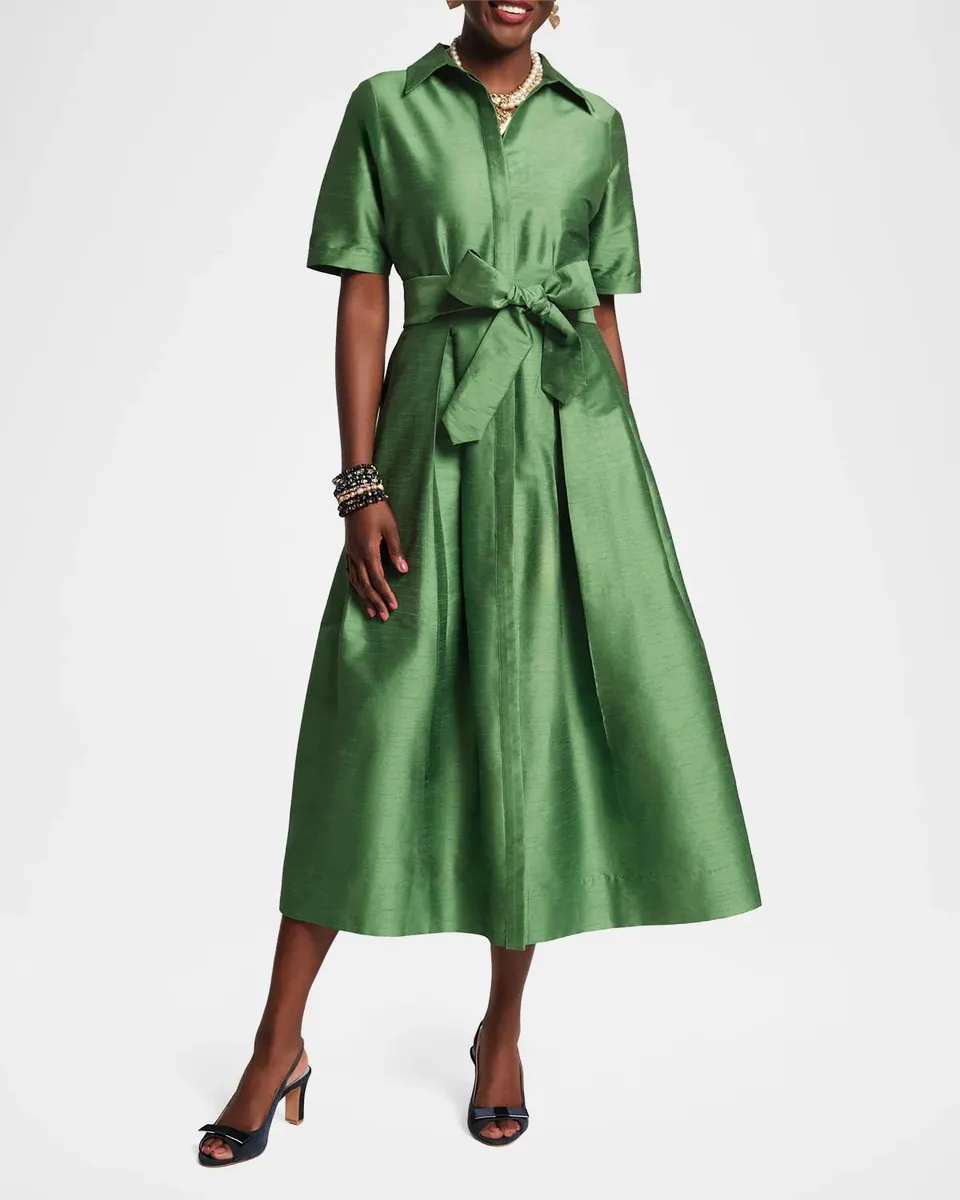 Frances Valentine Bella Pleated Silk Dupioni Maxi Shirtdress | Thumbnail 2 Frances Valentine Bella Pleated Silk Dupioni Maxi Shirtdress | Thumbnail 2