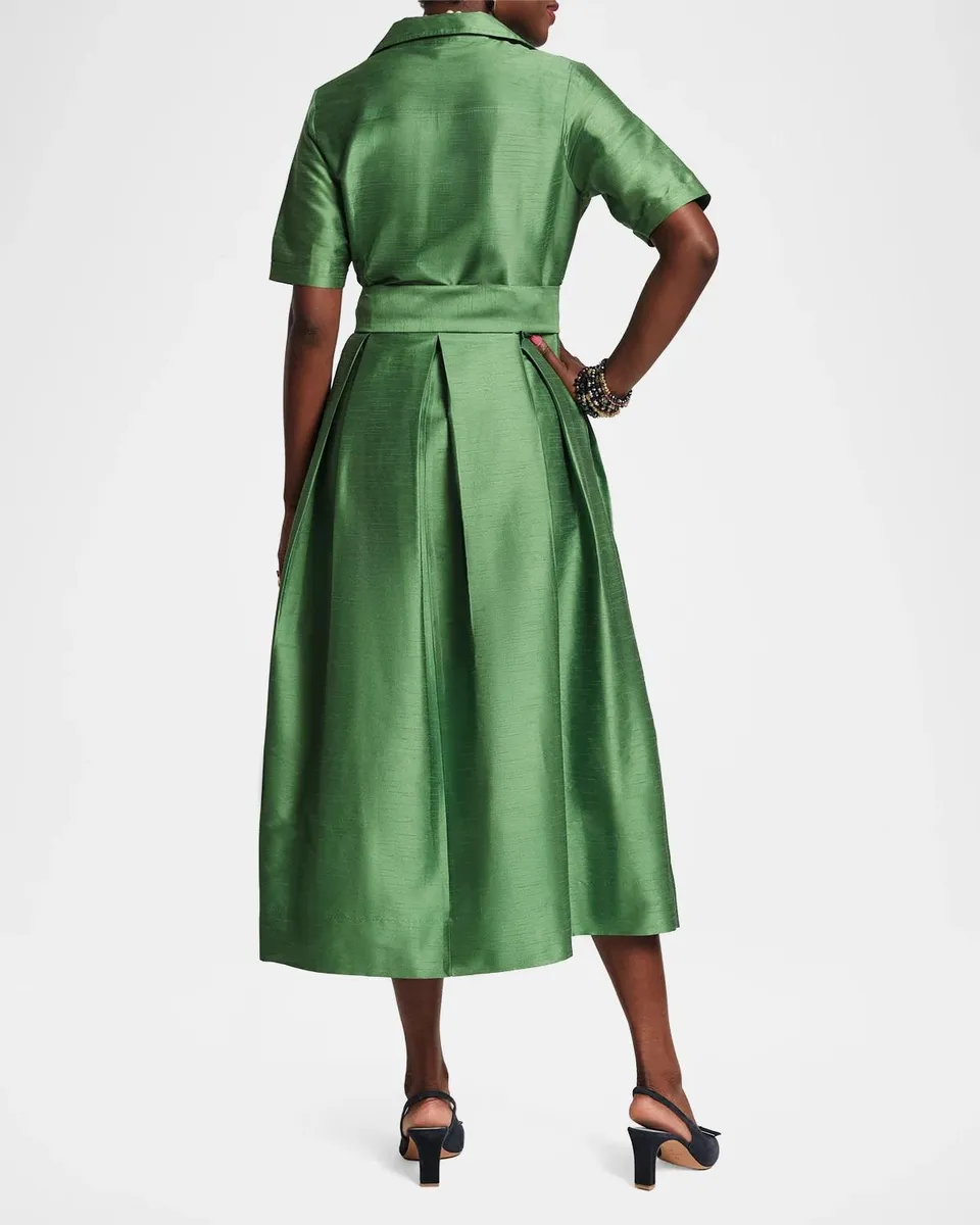 Frances Valentine Bella Pleated Silk Dupioni Maxi Shirtdress | Thumbnail 3 Frances Valentine Bella Pleated Silk Dupioni Maxi Shirtdress | Thumbnail 3