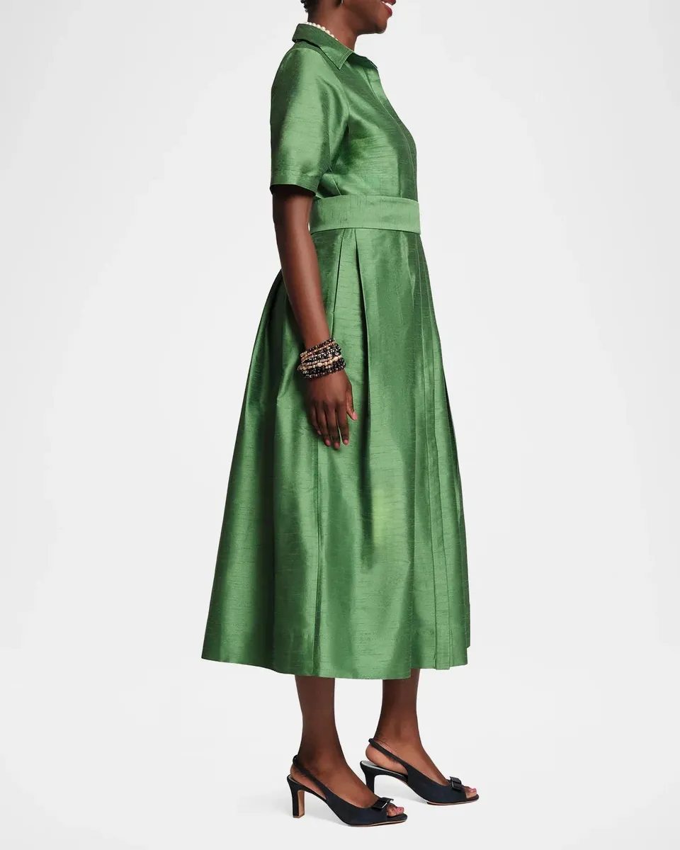 Frances Valentine Bella Pleated Silk Dupioni Maxi Shirtdress | Thumbnail 4 Frances Valentine Bella Pleated Silk Dupioni Maxi Shirtdress | Thumbnail 4