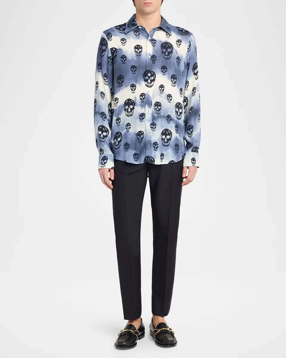 Alexander McQueen Men's Viscose Tie-Dye Skull Sport Shirt | Thumbnail 2 Alexander McQueen Men's Viscose Tie-Dye Skull Sport Shirt | Thumbnail 2