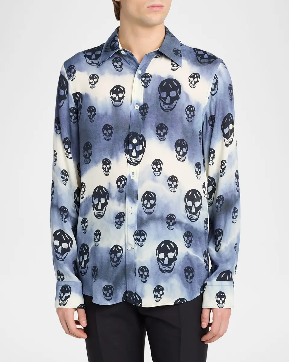 Alexander McQueen Men's Viscose Tie-Dye Skull Sport Shirt | Thumbnail 4 Alexander McQueen Men's Viscose Tie-Dye Skull Sport Shirt | Thumbnail 4