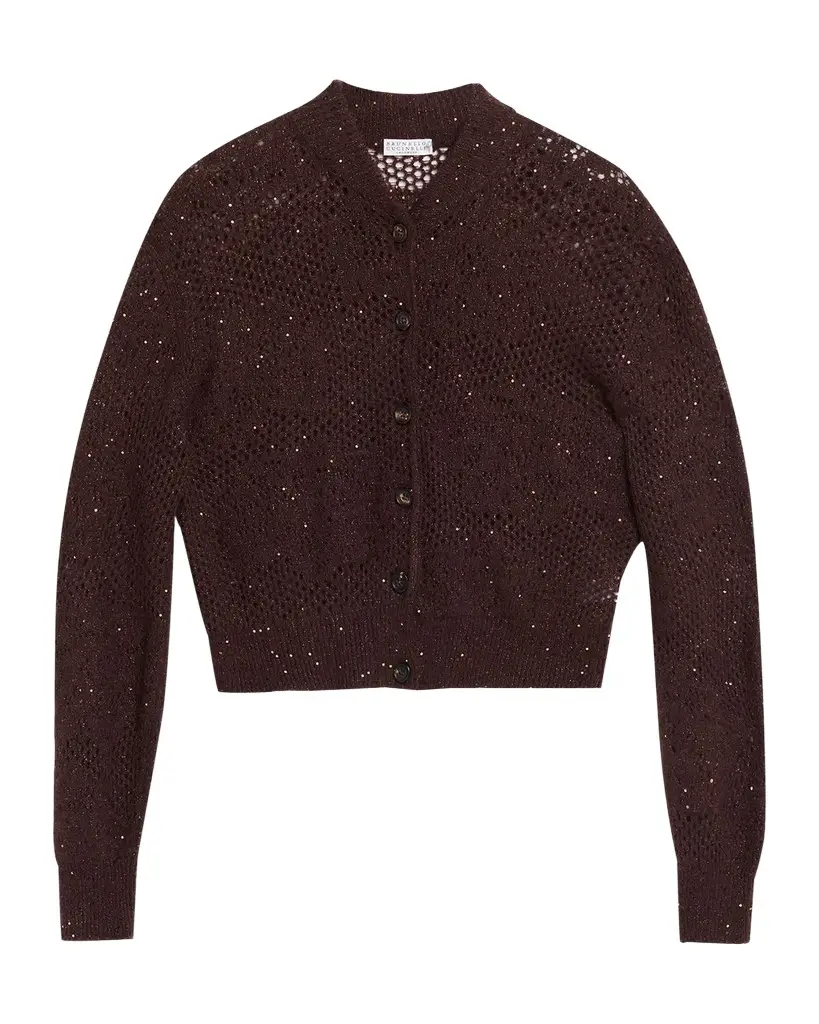 Brunello Cucinelli Glam-Knit Paillette Mesh Cardigan