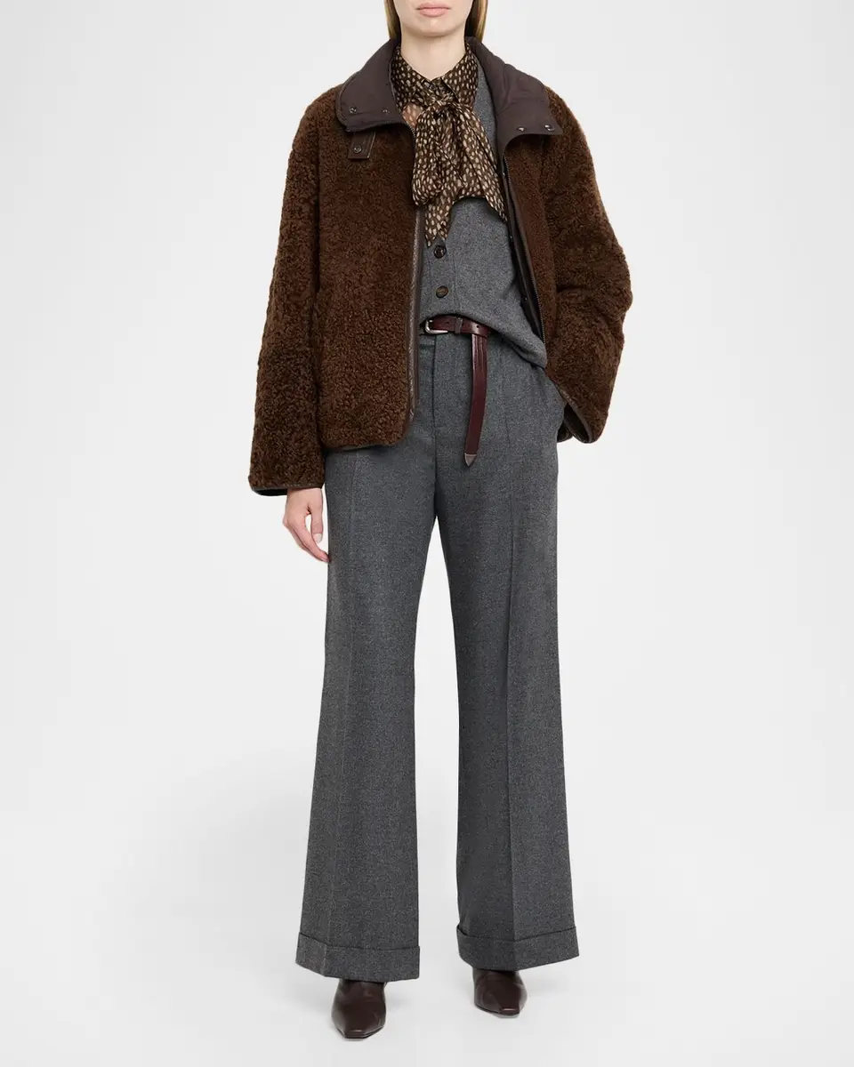 Brunello Cucinelli Pois-Lier Print Long-Sleeve Silk Blouse | Thumbnail 2