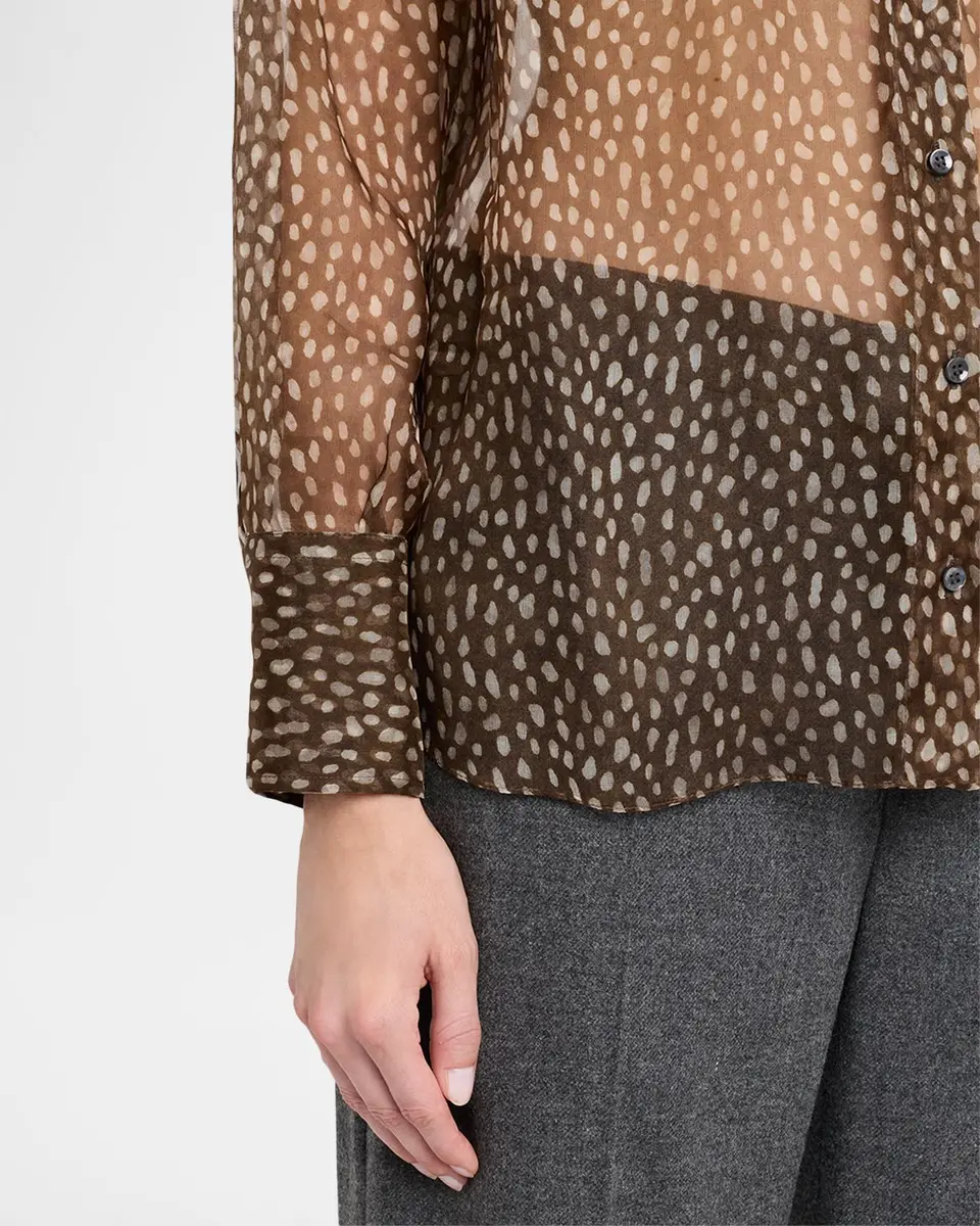 Brunello Cucinelli Pois-Lier Print Long-Sleeve Silk Blouse | Thumbnail 5