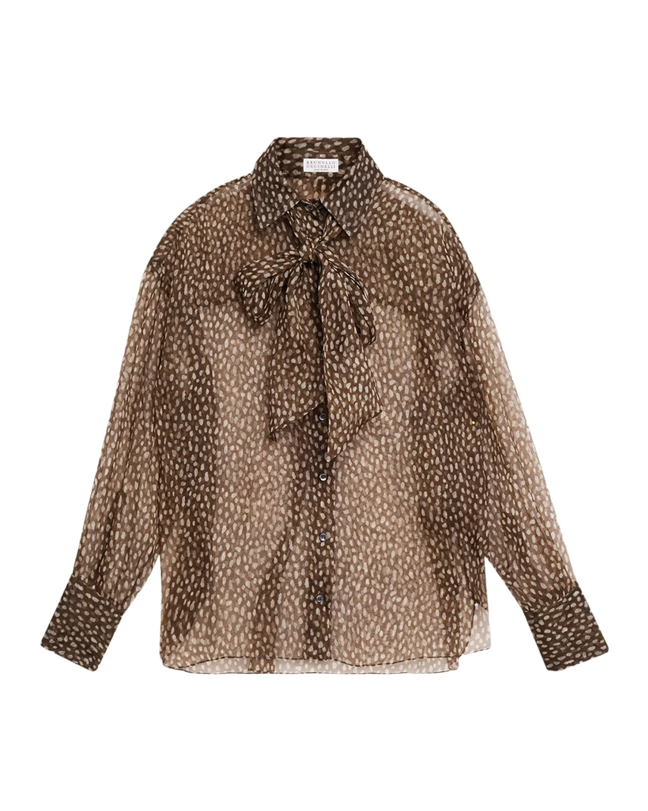 Brunello Cucinelli Pois-Lier Print Long-Sleeve Silk Blouse