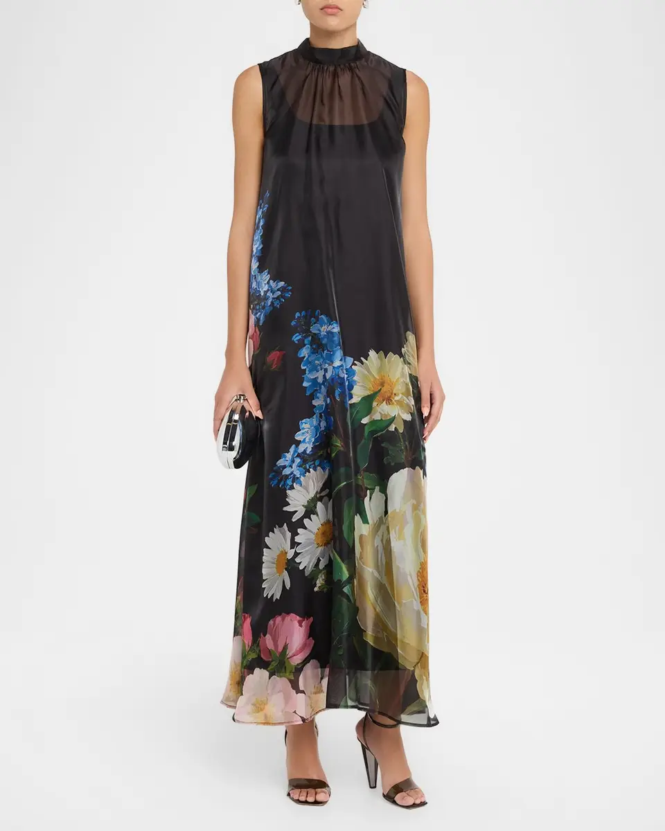 Elie Tahari July The Christina Floral Sheer-Overlay Maxi Dress | Thumbnail 2 Elie Tahari July The Christina Floral Sheer-Overlay Maxi Dress | Thumbnail 2
