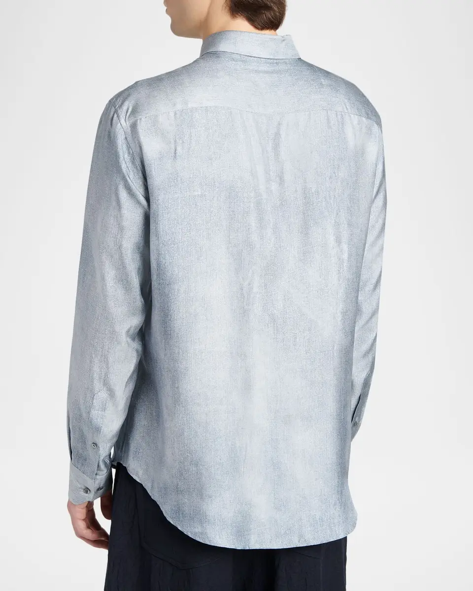 Giorgio Armani Men's Blur Printed Silk Shirt | Thumbnail 3 Giorgio Armani Men's Blur Printed Silk Shirt | Thumbnail 3