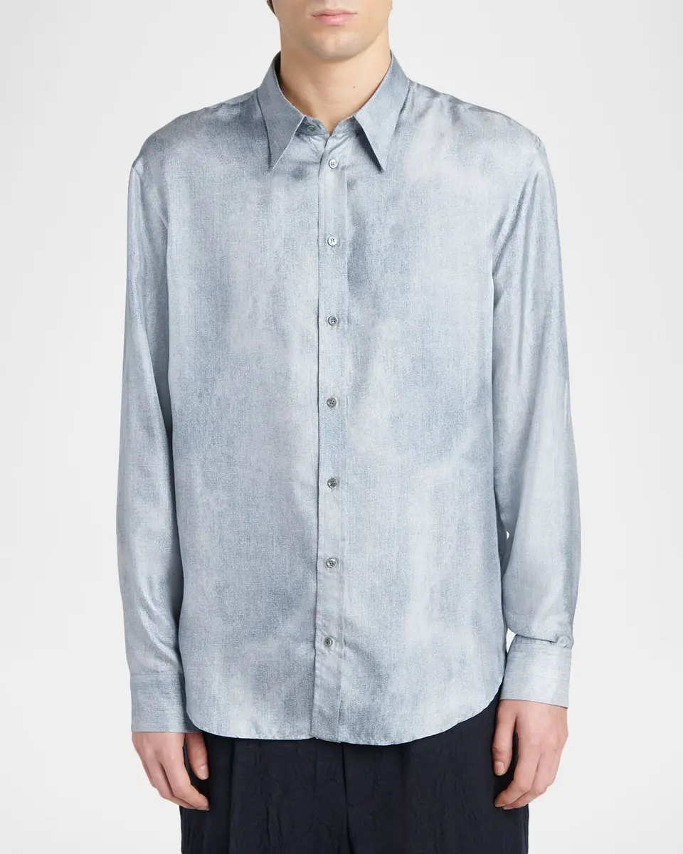 Giorgio Armani Men's Blur Printed Silk Shirt | Thumbnail 4 Giorgio Armani Men's Blur Printed Silk Shirt | Thumbnail 4