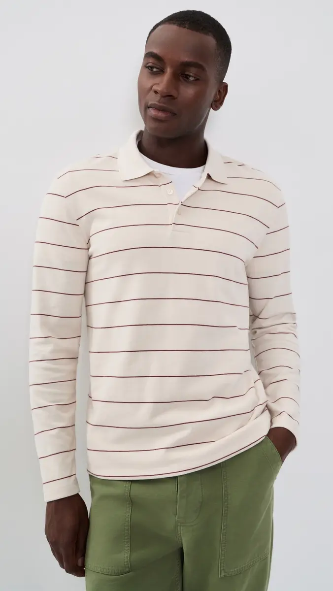 Vince Striped Long Sleeve Polo | Thumbnail 3 Vince Striped Long Sleeve Polo | Thumbnail 3