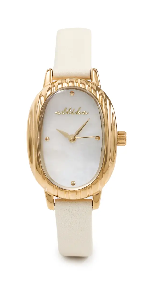 Ettika Timeless Texture Leather Watch Bone One Size | Image 1 Ettika Timeless Texture Leather Watch Bone One Size | Image 1