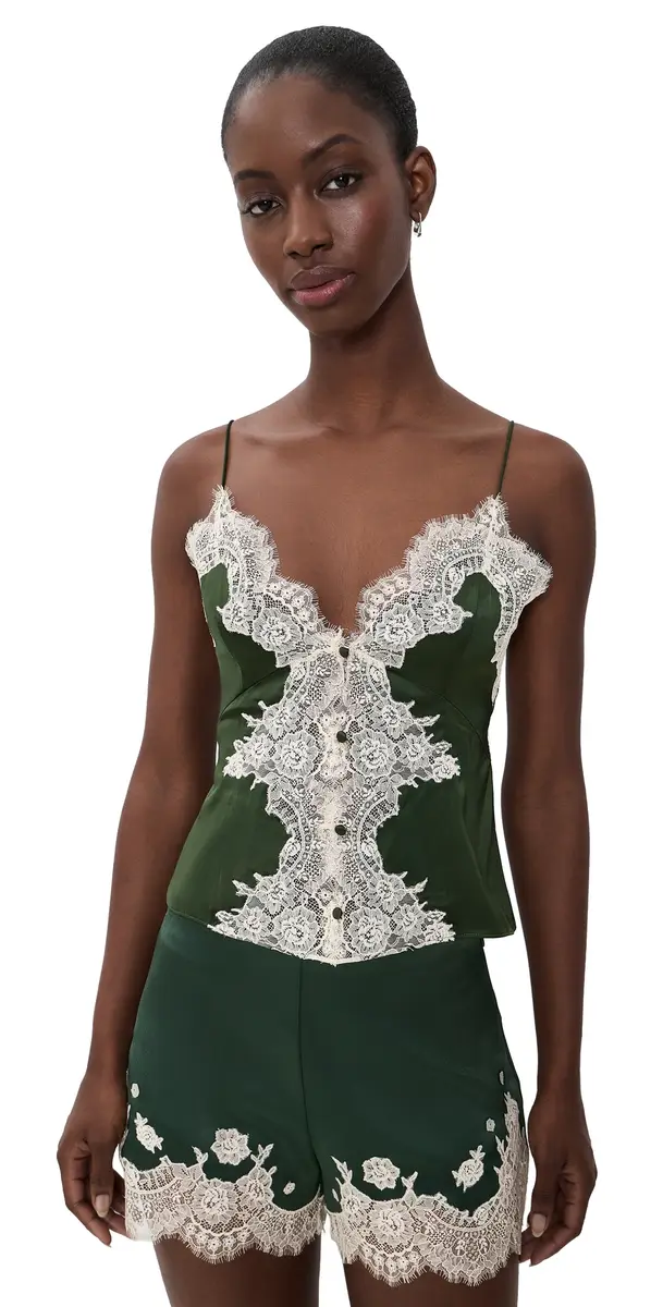 Alice + Olivia Julietta Cutaway Lace Slip Top Dark Fern | Image 1 Alice + Olivia Julietta Cutaway Lace Slip Top Dark Fern | Image 1